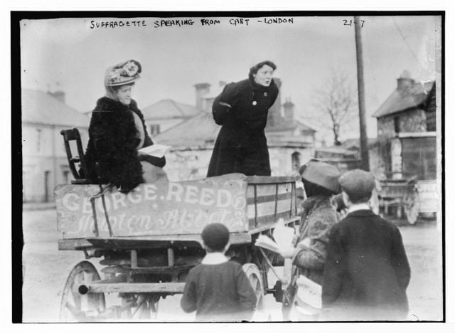 Suffragette speaking from cart London