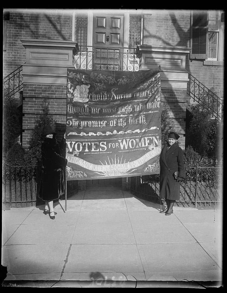The militant flag carried by the Suffragettes