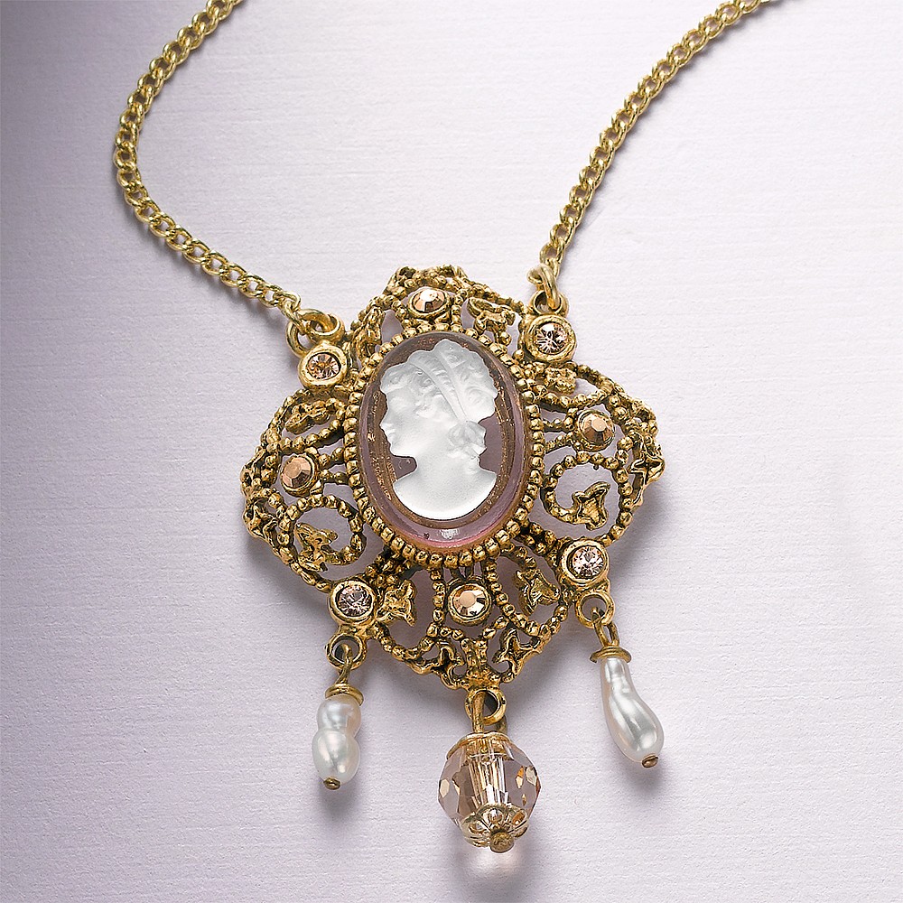 Black Silver Boxed CAMEO CHARM NECKLACE EARRINGS SET