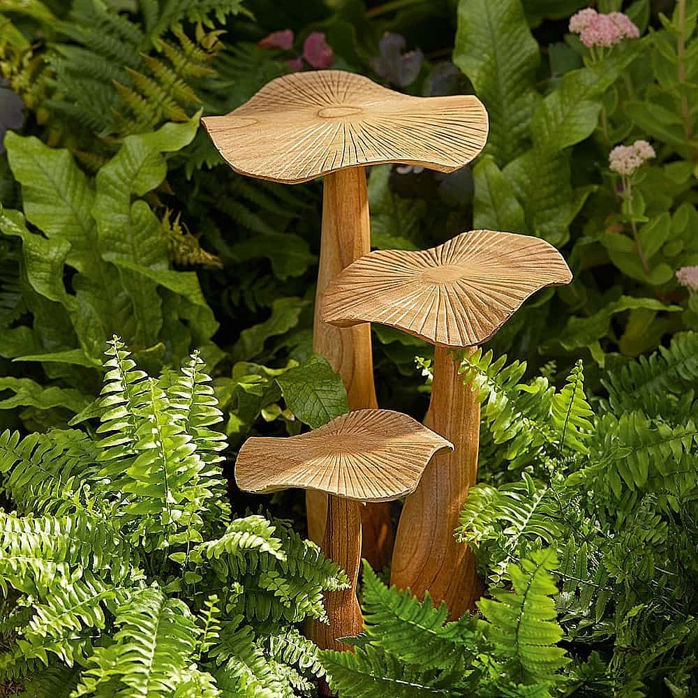 3 Wooden Mushrooms, Woodland Garden