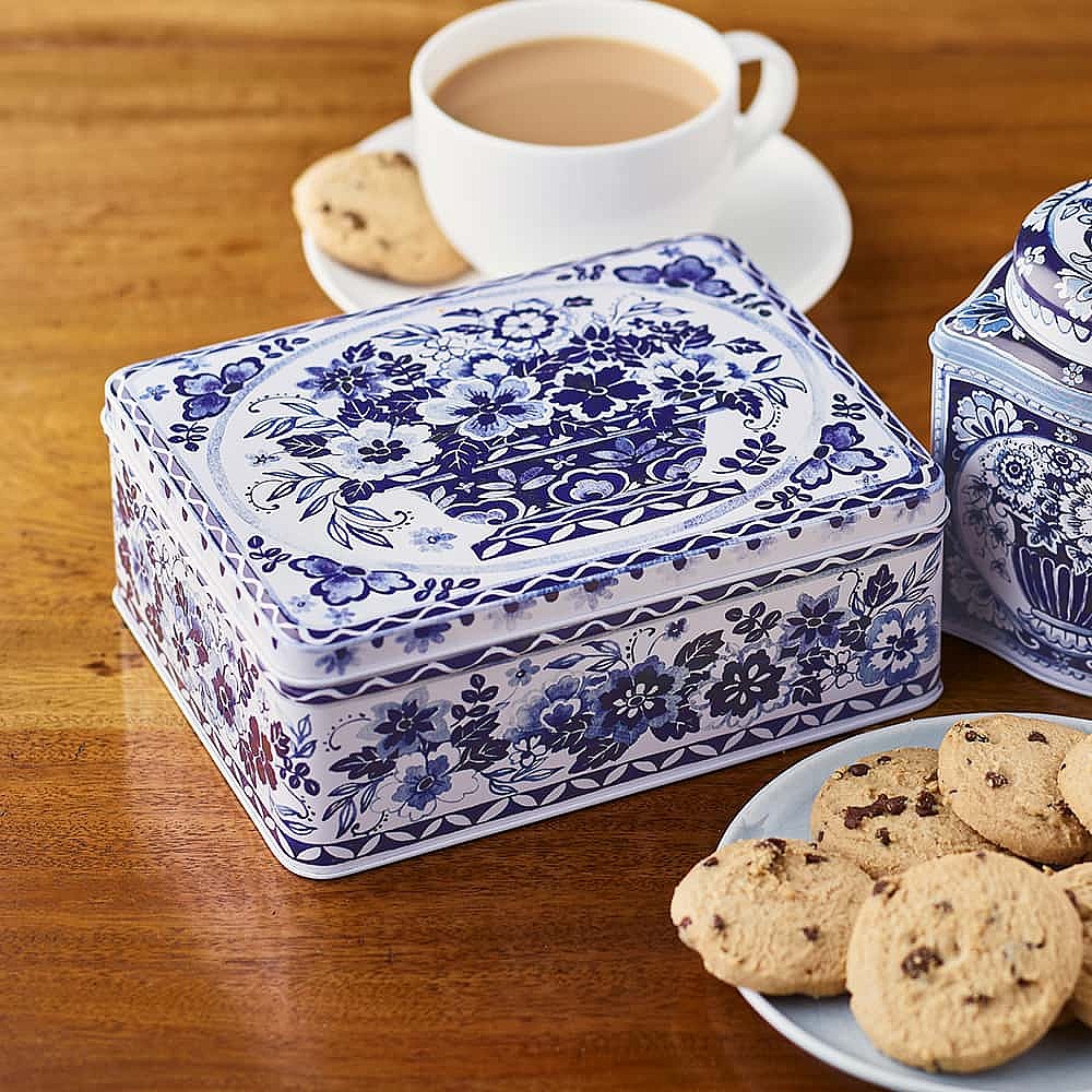 Blue & White Choc Chip Biscuit Tin