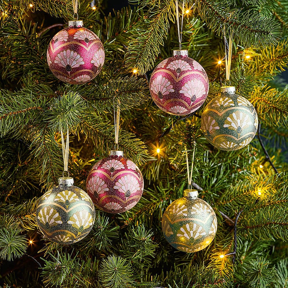 6 Deco Fan Glass Baubles Museum Selection