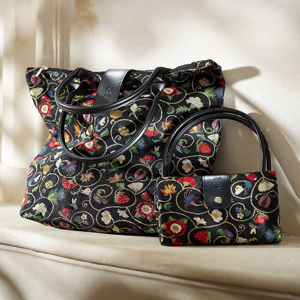 Stuart Black Embroidered Foldaway Bag Museum Selection