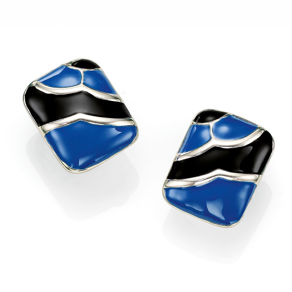 Jazz Age Enamel Blue Black Clip on Earrings Museum Selection