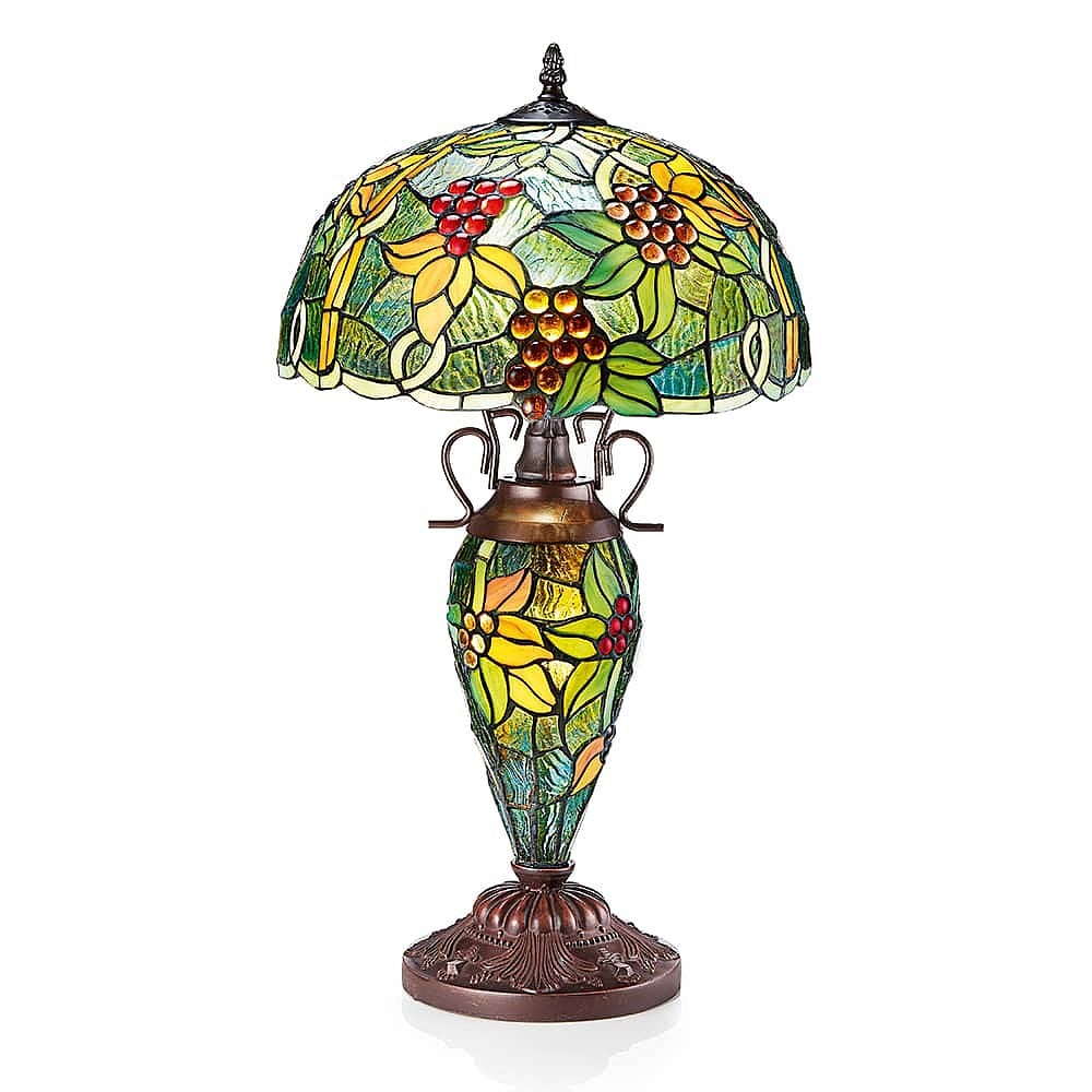 Green Tiffany-Inspired Berries Stained Glass Double Lamp | Museum