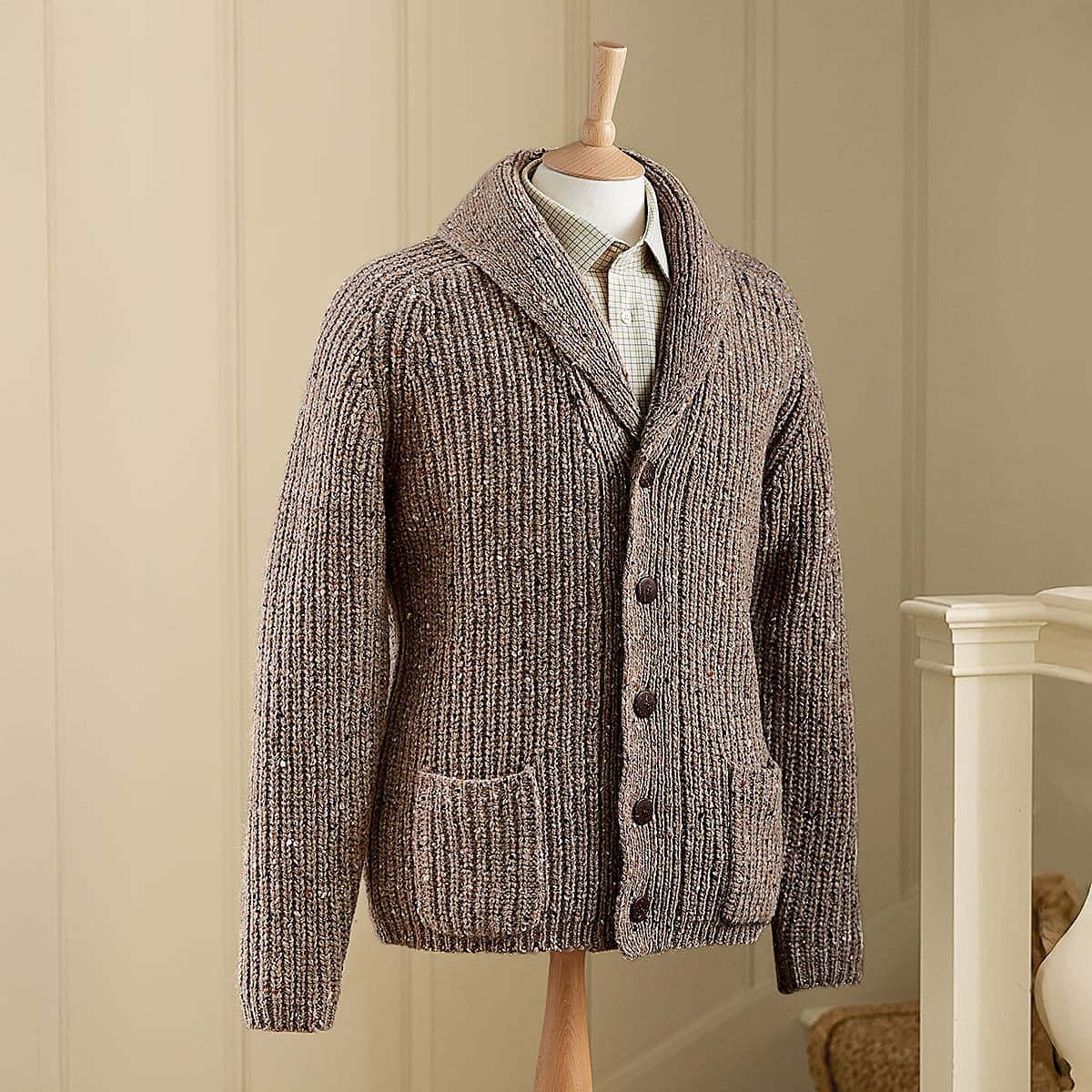 Men's Beige Brudenell Shawl Cardigan | Museum Selection