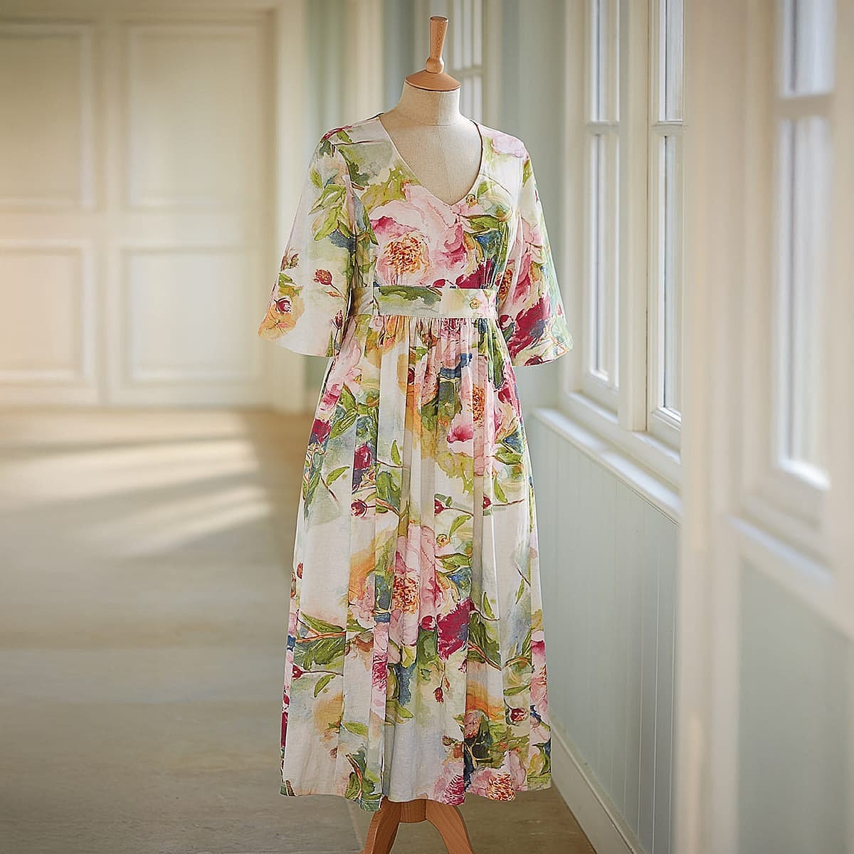 ワンピース Volume Sleeve Cotton Jersey Dress Peony Printed Cotton Jersey Dress | Museum Selection