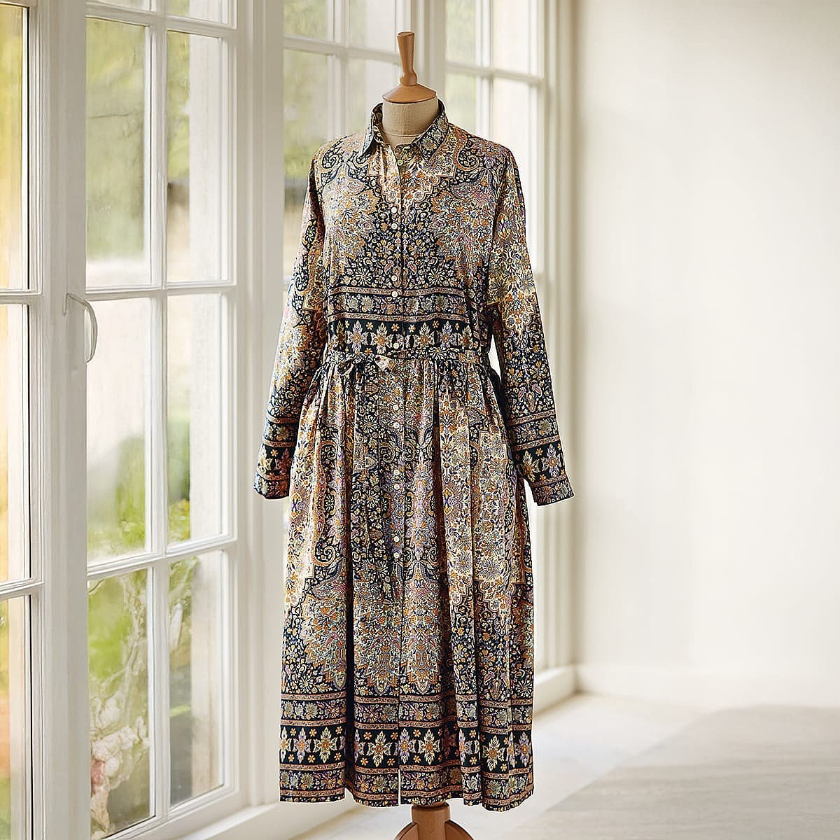 Qajar Black & Metallic Foil Shirt Dress | Museum Selection
