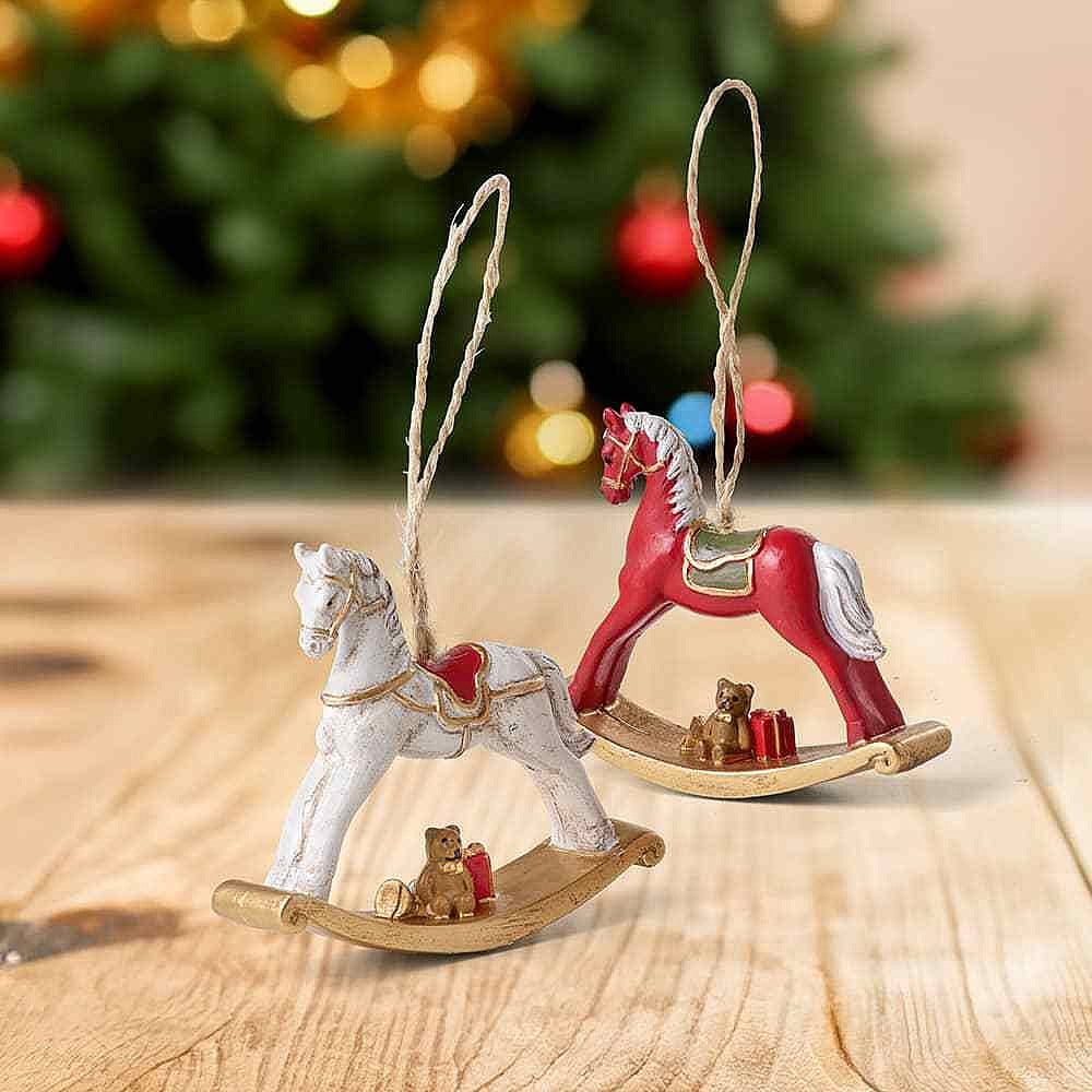 Pair of Rocking Horse Decorations Festive Christmas & Hanging Tree
