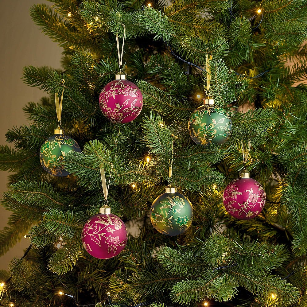 Green and pink christmas baubles Clearance