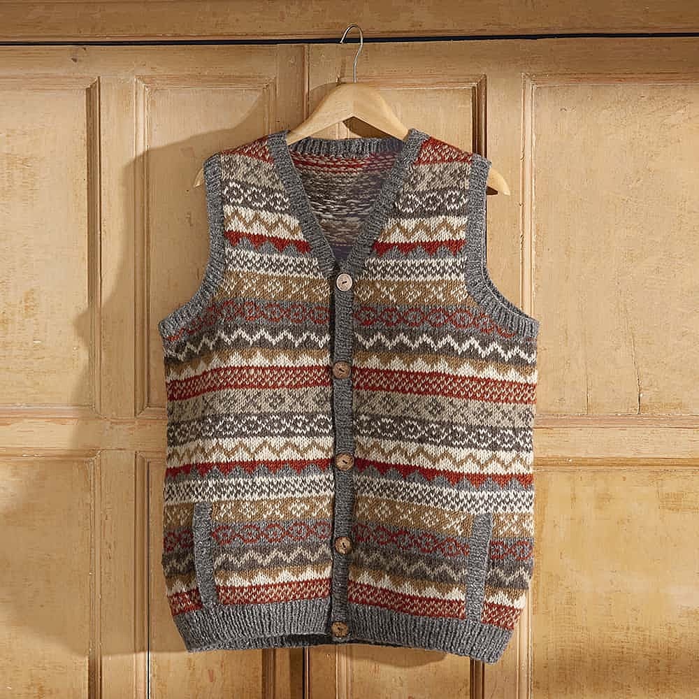Men's Multicoloured Hand Knitted Fair Isle Waistcoat Museum