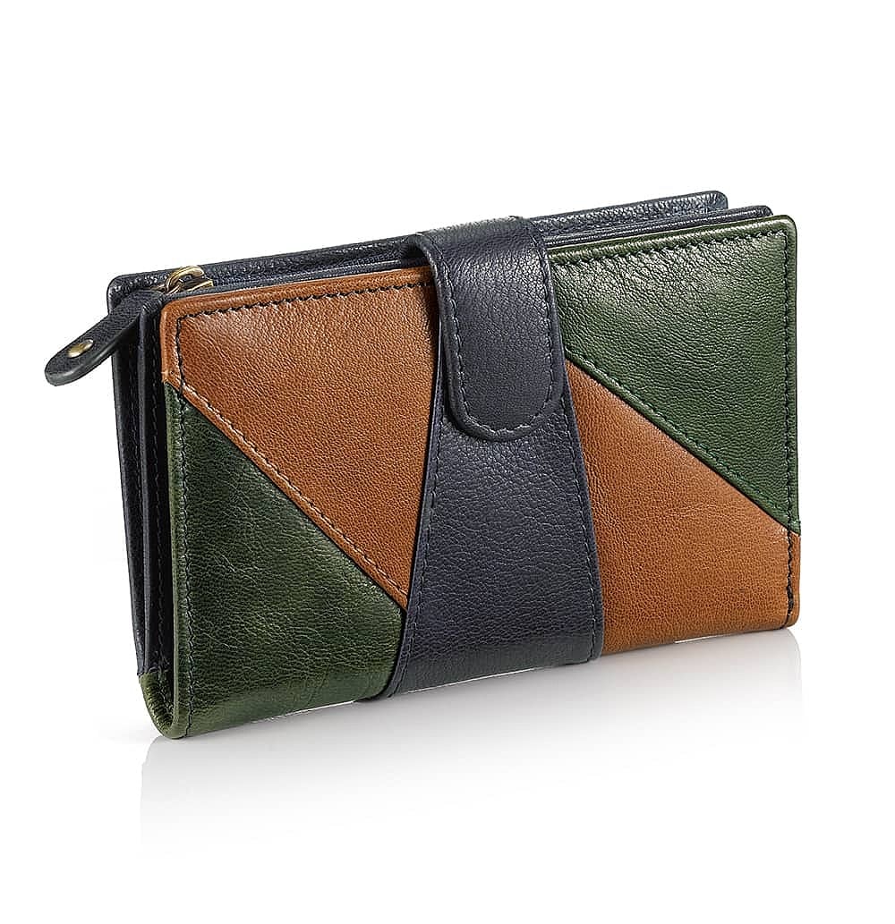【新品未開封】LUXURY MATERIAL HERITAGE WALLET Navy Tan Dark Green Geometric Leather Wallet | Museum Selection