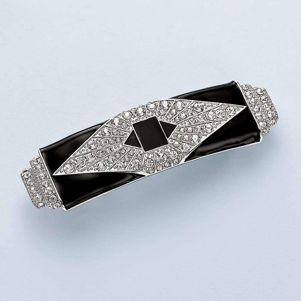 Art Deco Monochrome Enamel Crystal Hairclip Museum Selection