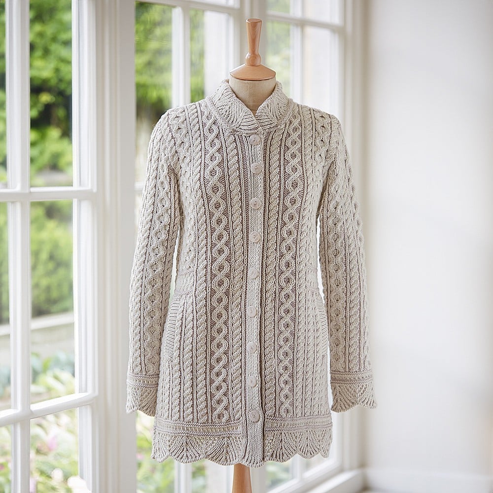 Stone Merino Wool Cable Longline Cardigan Museum Selection