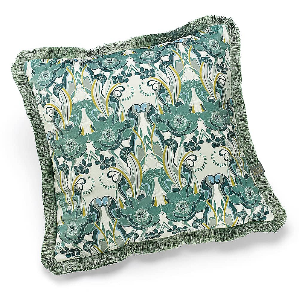 Art Nouveau Blooms Green Velvet Cushion Museum Selection