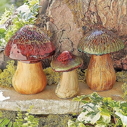 Set Of 3 Ceramic Mushrooms Garden, Ceramic Mushrooms For The Garden Uk
