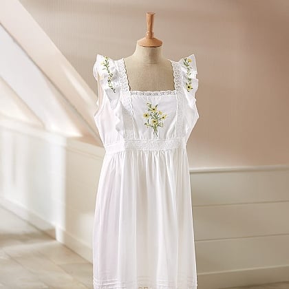 embroidered night dress Peach Cotton-Viscose Nightdress – Embroidered Placket L main image 1